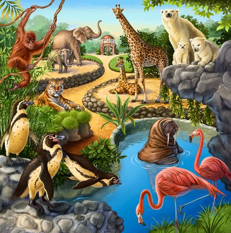 "Animals in the Zoo" -  Puzzle for Ravensburger Zoo Pictures, Nature Drawings, In The Zoo, Welcome To The Jungle, In The Jungle, The Zoo, Jungle Animals, Wildlife Art, Zoo Animals