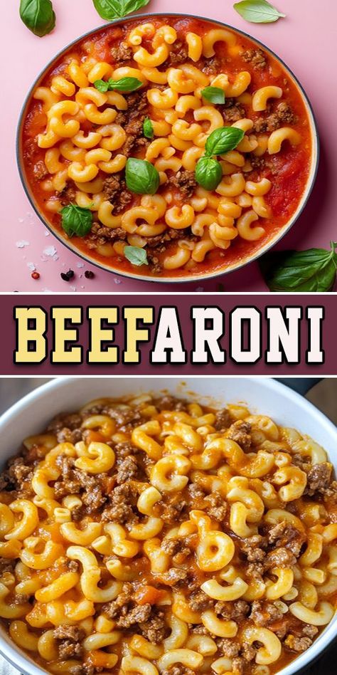 🍝 Craving comfort food? This Beefaroni recipe is a one-pot classic that’s easy, cheesy, and perfect for busy weeknights! 🧀🥄 Pin it now and enjoy this family favorite anytime. #Beefaroni #OnePotMeals #ComfortFood #QuickDinners ❤️ Homemade Beefaroni Recipe, Homemade Beefaroni, Beef A Roni, Beefaroni Recipe, Easy Cheesy, Ground Beef Recipes, One Pot Meals, Quick Dinner, Pin It