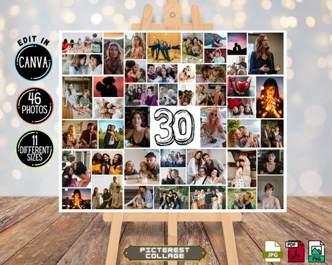 Template 30th Birthday Collage, 30th Birthday Photo Montage Board, Create Memories With a Custom Collage, Editable 30th Party Sign PC0317 - Etsy Birthday Poster Board, People Celebrating, Collage Foto, 30th Party, Birthday Collage, Number 30, Photo Montage, 75th Birthday, Montage Photo