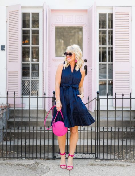 Navy Dress Outfits, Hi Sugarplum, Collared Shirt Dress, Summer Outfit Ideas, Casual Work Outfit, Casual Work Outfits, Navy Dress, Shirtdress, 50's Dress