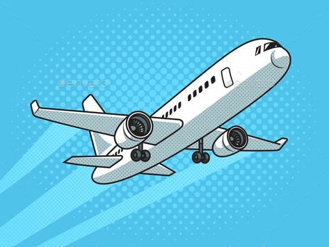 Taking Off Passenger Plane Pop Art Vector Plane Illustration, Pop Art Vector, Alevel Art, All Kinds, Retro Vector Illustration, Illustration Comic, Pop Art Retro, Pop Illustration, Japanese Poster Design