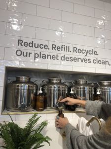 refillable soap at Follain a new store at Uvillage in Seattle Refill Shampoo Station, Soap Refill Station, Refill Station Design, Zero Waste Grocery Store, Refill Shop, Refill Station, Zero Waste Shop, Bulk Store, Waste Free Living