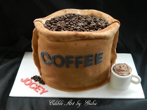 Essen, Coffee Bean Cake Design, Coffee Cake Ideas Birthday, Coffee Cake Decoration Birthdays, Coffee Themed Cake, Coffee Cake Decoration, Cake Bday, Pot Cakes, Grooms Cakes