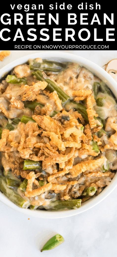 Thanksgiving Diner, Green Bean Casserole Crock Pot, Green Bean Casserole Easy, Vegan Green Bean Casserole, Thanksgiving Meals, Yummy Veggies, Thanksgiving Foods, Vegan Casserole, Holiday Side Dish