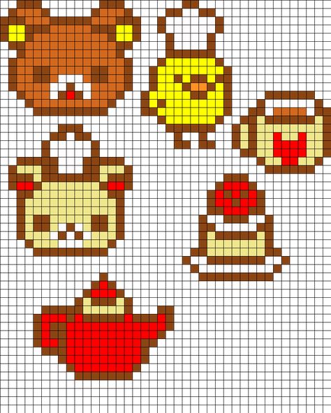 Rilakkuma Set Perler Bead Pattern | Bead Sprites | Characters Fuse Bead Patterns Pixel Beads, Pearl Beads Pattern, Easy Perler Beads Ideas, Fuse Bead Patterns, 8bit Art, Hama Beads Design, Perler Bead Templates, Diy Perler Bead Crafts, Perler Crafts