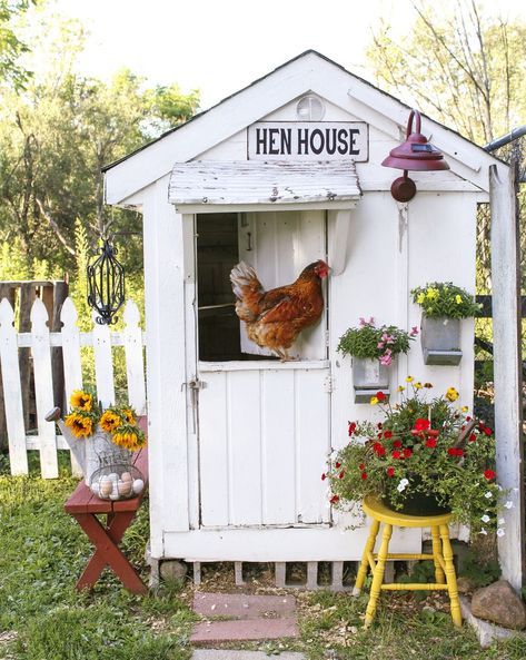 White Farmhouse Chicken Coop Chicken Coop Blueprints, Backyard Coop, Cute Chicken Coops, Chicken Coop Garden, Chicken Coop Decor, Diy Chicken Coop Plans, Chicken Coop Run, Coop Design, Chicken Coop Designs