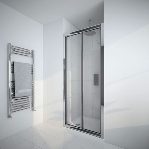 bi fold shower door Door Knobs Ideas, Bifold Shower Door, Shower Door Designs, Shower Door Installation, Bathrooms Design, Quadrant Shower Enclosures, Door Fittings, Shower Enclosures, Frameless Shower Doors