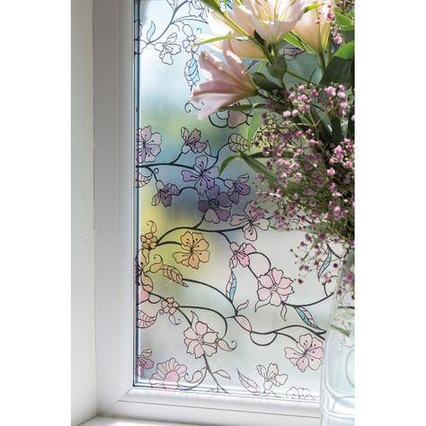 Cherry Blossom Window Film Wall Decal Window Film Designs, Stained Glass Window Clings, Window Privacy Film, Shaped Windows, Shower Screens, Dc Fix, Classic Window, Traditional Windows, Stained Glass Window Film