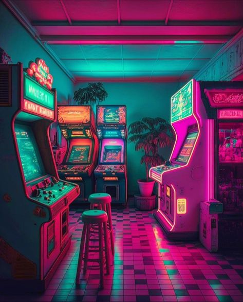 Vintage Arcade Aesthetic, Retro Arcade Aesthetic, 80s Arcade Aesthetic, Aesthetic Arcade, Arcade Aesthetic, 80s Arcade, Relaxation Video, Arcade Room, Relaxing Gif