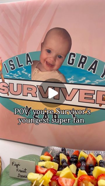 Kami Richey - Our Parenthood Adventure on Instagram: "The Survivor theme song and @jeffprobst voice was a lullaby for Isla early postpartum 🤣 I promise I’ll let her pick her birthday party theme next year 🤗  We are thankful for our tribe who loves Isla so well! 🩵  #motherhood #1stbirthday #baby #birthday #survivor #momlife #newparents #familyadventures #family" Survivor First Birthday Party, Survivor Themed Birthday Party, Survivor Birthday Party, Survivor Theme, Survivor Party, 1st Year, Baby Birthday Party, Year 1, Baby Party