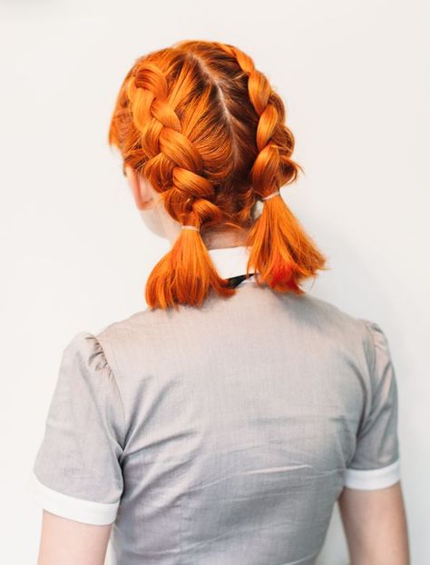 Double Dutch Pigtails for Short Hair | A Beautiful Mess | Bloglovin’ Dutch Pigtails, Short Pigtails, Pigtails Hairstyle, French Braid Short Hair, Cheveux Oranges, Undercut Haircut, Double Dutch Braid, Double Dutch, Short Braids