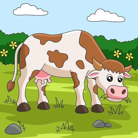 Farm Illustration, Cow Cartoon, Cow Illustration, Cow Colour, Detailed Coloring Pages, Art Hub, Simple Mandala, A Cow, Cute Cows