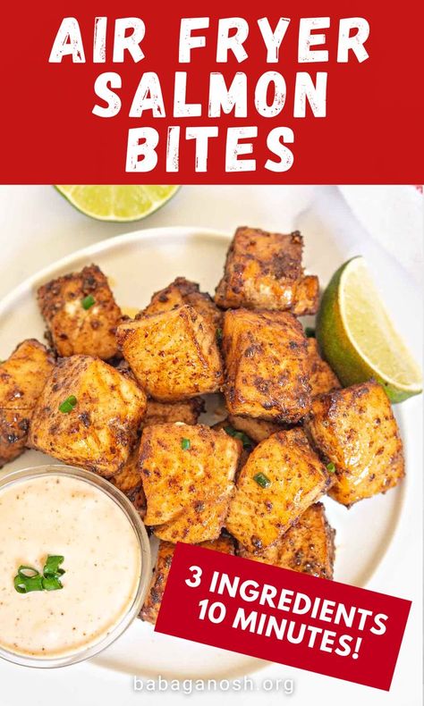 Air Fry Salmon Bites Recipes, Air Fryer Salmon Tacos Recipe, Fried Salmon Bites Air Fryer, Salmon Bites Air Fryer Recipes Healthy, Airfryer Salmon Bites Recipes, Salmon Tacos Air Fryer, Keto Salmon Bites Air Fryer, Air Fryer Fish Bites, Dipping Sauce For Salmon Bites