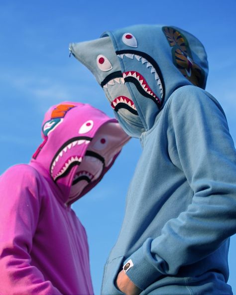 A BATHING APE® OFFICIAL’s Instagram post: “The shark full zip double hoodie is hitting the stores this weekend with ladies' exclusive colorways in vibrant pink and blue. Available on…” Bathing Ape Hoodie, Double Hoodie, Shark Hoodie, The Shark, Bathing Ape, A Bathing Ape, Bending, This Weekend, Baby Clothes