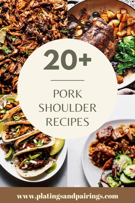 This roundup covers 20+ easy pork shoulder recipes that are sure to be a hit in the kitchen. From carnitas, to chili, to pulled pork, these recipes can bring your meal to the next level. Pork Shoulder Meal Prep, Whole Pork Picnic Recipes, Shredded Pork Shoulder Recipes, Pork Shoulder Dinner Recipes, Por Shoulder Recipes, Small Pork Shoulder Recipes, Pork Shoulder Sandwich Recipes, Bone In Pork Shoulder Picnic Roast, Korean Pork Shoulder Recipes