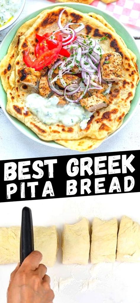 Souvlaki Pita Recipe, Gyros Flatbread Recipe, Gyros Pita Recipe, What To Serve With Gyros Dinners, Gyro Pita Recipe, Pita Bread Recipe With Yogurt, Authentic Pita Bread Recipe, Homemade Greek Pita Bread, Authentic Greek Pita Bread Recipe