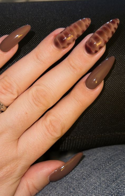 Brown Snake Nails, Brown Almond Nails, Dark Academia Nails, Brown Fall Nails, Snake Skin Nails, Bridal Jewelry Indian, Boho Bridal Jewelry, Indian Henna, Brown Nails Design