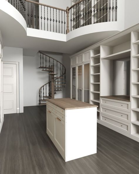 Two Floor Walk In Closet, 2 Floor Walk In Closet, Walk In Closet Two Floors, Double Walk In Closet, 2 Story Closet Ideas, Walk In Closet With Stairs, Two Story Walk In Closet, Hers Closet Walk In, Two Story Master Closet