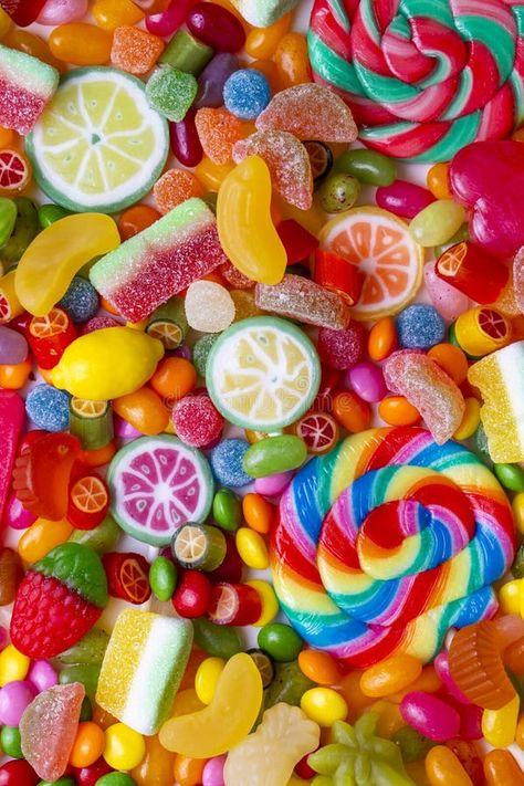 Colorful lollipops and different colored round candy. Top view royalty free stock photo Sweets Photography Ideas, Sweets Aesthetic Candy, Lollies Aesthetic, Candy Mood Board, How To Draw Candy, Colorful Candy Photography, Candies Aesthetic, Candyland Aesthetic, Desserts Wallpaper