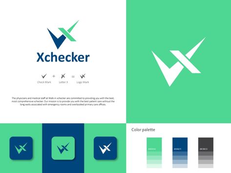 Xchecker Logo Design - Medical Logo by graphicstockbd on Dribbble Medical Logo Color Palette, Logo Color Palette, Minimalist Flat, Medical Logo Design, Medical Logo, Brand Website, Learning Design, Emergency Room, Minimal Modern