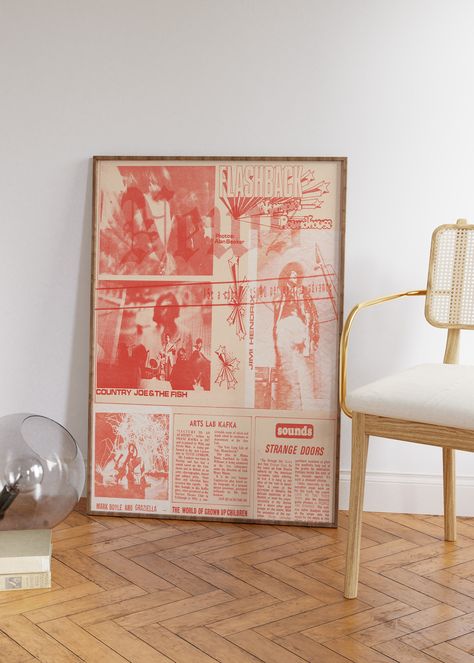 Red Wall Art, Newspaper Trendy Wall Art, Hippie Print, Vintage Poster, Affirmation Poster, 70s Poster, Psychedelic Room Decor, Retro Print by emetivita on Etsy Hippies, Wall Art Hippie, 70s Poster, Room Decor Retro, Newspaper Wall, Art Newspaper, Art Hippie, Living Room Console, Apartment Art