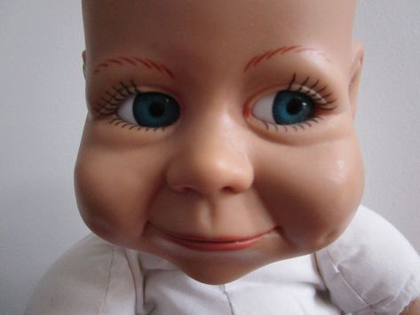 "1990's Syndee's Crafts Blue Googly Eyes  Bald Baby Doll Approx. Height  20\"The plastic zip ties that hold arms and legs have sharp edges see pictures other than that what a cutie !! 👀 multiple photos showing different angles are a guide to determining their condition you can even MAGNIFY it. 🚚 This will be priority calculated shipping (fully insured against loss or breakage). You pay actual shipping charges only; difference will be immediately refunded.I cannot afford to give it free. Calculated shipping by weight, box size and your zip code. 🐸 Thank-you for supporting a small 🖐🏼Michigan family. As is vintage.👀ALL vintage Items Coming in or Going to new homes go through a professional Ozone machine which removes all smells for anything, You leave the room when running. upper" Weird Barbie Dolls, I Only Have Eyes For You, Funny Doll, Funny Princess, Sharp Eyes, Small Eyes, Ugly Dolls, Funny Pix, Vines Funny Videos