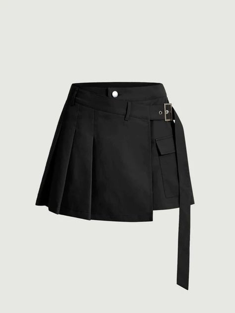 SHEIN MOD Flap Pocket Buckled Side Pleated Skirt | SHEIN USA Women Skirts, Fashion Design Clothes, Cute Skirts, Stage Outfits, Kpop Outfits, Look Cool, Skirt Outfits, Classy Outfits, Flap Pocket