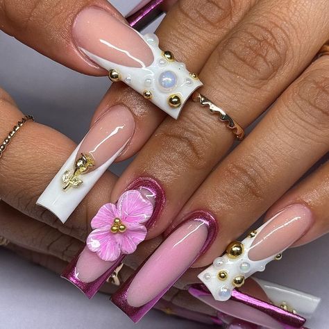 🌸✨ Inspo: @cattsclaws • • • •• #nails #nailtech #nailsart #nailart #nailartist #acrylicnails #naildesign #nailaddict #nailartjunkie… | Instagram Orchid Nails Square, Nails Mothers Day, Mothers Day Nails, Dominican Nails, Bridal Shower Nails, Shower Nails, Night Nails, Nails Bridal, Purple Chrome