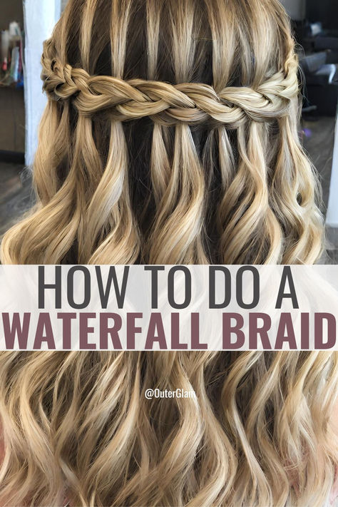 Whether you're getting ready for a special occasion or simply want to elevate your everyday hairstyle, mastering the art of the waterfall braid can add a touch of elegance to your look. If you wish to effortlessly create a stunning waterfall braid that turns heads, this tutorial is for you. Discover step-by-step instructions and essential techniques to achieve the perfect waterfall braid every time. Waterfall Braid Bridal Hair, Waterfall Braid Crown, Wedding Waterfall Braid, Cascading Braid Wedding Hair, Waterfall Braid Bridesmaid, How To Waterfall Braid Step By Step, Waterfall Braid Tutorial Step By Step, Waterfall Hairstyle Step By Step, How To Do Waterfall Braid