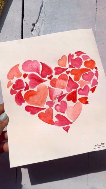 Red Watercolor Art, Simple Love Painting Ideas, Simple Painting Ideas Watercolour, Red Colour Drawing, Watercolor Paintings For Boyfriend, Watercolor Art For Boyfriend, Pretty Birthday Card Ideas, Red Drawings Simple, Valentine’s Day Paintings