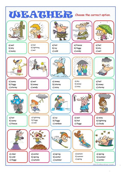 Weather Multiple Choice - English ESL Worksheets for distance learning and physical classrooms Weather Worksheets, English Worksheet, Phrasal Verbs, English As A Second Language (esl), Vocabulary Worksheets, English Worksheets, English As A Second Language, Esl Worksheets, Household Chores