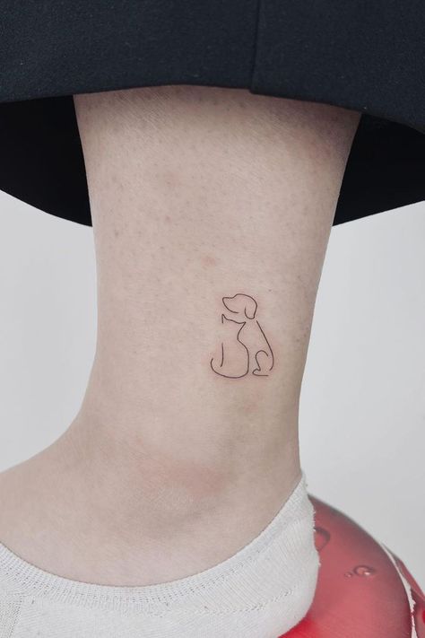 Cat Dog Tattoo Minimalist Cat In Memory Tattoo, Small Tattoos For Pets, Cat Dog Matching Tattoo, Simple Dog And Cat Tattoo, Cat And Dog Line Tattoo, Mini Cat Tattoo Simple, Tattoos For Your Cat, Small Dog Tattoos For Women, Minimalist Tattoo Cat