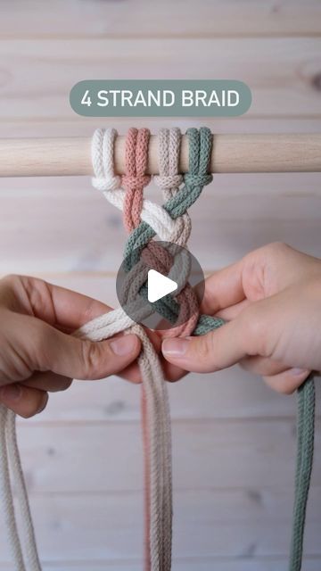 Four Stranded Braid, 4 Cord Braid Tutorial, How To Four Strand Braid, 8 Strand Braid Tutorial, Braiding 4 Strands, 4 Strand Macrame Braid, How To Braid Four Strands, Four Strand Macrame Knot, How To Braid 4 Strands