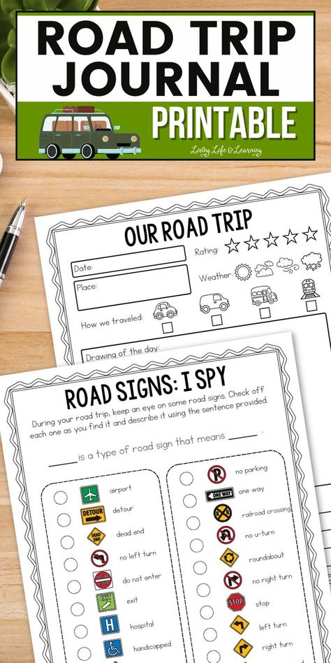 Planning a road trip? Make every moment memorable with this free Road Trip Journal Printable! Perfect for kids of all ages, this printable includes fun activities, travel logs, and memory-keeping pages. Download this homeschool resource now and start documenting your adventures today! Road Trip For Kids Activities, Road Trip Binder For Kids, Road Trip Activity Pages, Roadtrip Printables For Kids, Free Printable Road Trip Activities, Road Trip Printables For Kids Free, Kids Road Trip Activities, Road Trip Kids Activities, Free Road Trip Printables