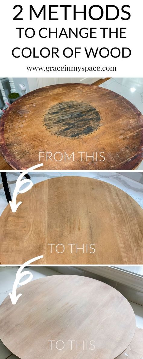 Have you ever wondered how to change the color of wood? Here are two reliable methods to change a wood tone to get the look you want! #woodrefinishing #woodrestoration #diyhomedecor #woodprojects #fromhousetohaven Wood Stain Furniture, How To Refinish A Wood Table, Staining A Table, Table Wood Stains, Changing Furniture Color, Natural Tables, How To Lighten Wood Stain, Lighten Wood Stain, Wood Refinishing Ideas