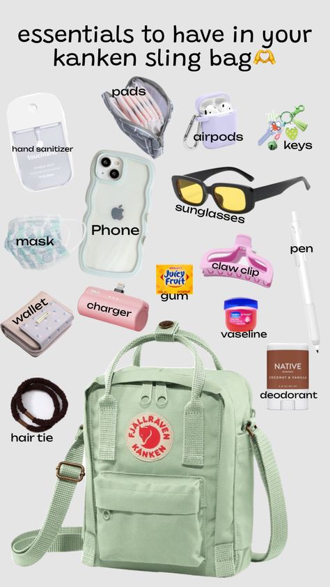 #mintgreenkankenslingbag#kanken#essentials#slingbag#aesthetic#bagessentials#green Sling Bag Essentials, Kanken Sling Bag Aesthetic, Kanken Wallet, Kanken Bag Aesthetic, Fjallraven Kanken Aesthetic, Kanken Backpack Aesthetic, Bookbag Aesthetic, Pink Kanken, Kanken Aesthetic