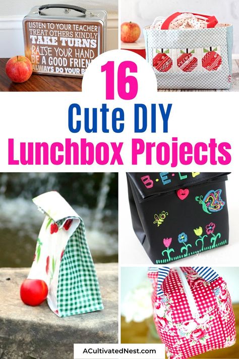 How To Make A Lunch Bag Diy, Cricut Lunchbox Ideas, Lunchbox Sewing Pattern, Cheap Practical School Lunch Box, Utensils Holder Diy, Fabric Snack Bags, Diy Lunchbox, Lunch Bags Pattern, Cheap Lunch Bag For On-the-go