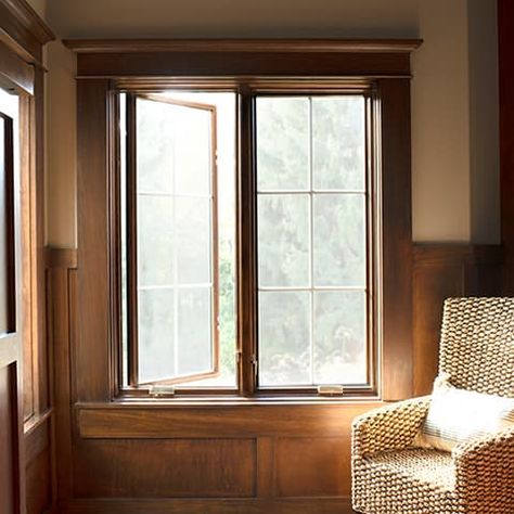 casement replacement windows Wood Window Trim, Window Trim Styles, Interior Window Trim, Vinyl Replacement Windows, Pella Windows, Traditional Windows, Casement Window, Black Front Doors, Window Casing