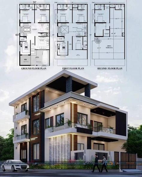 Side Elevation, Building Design Plan, Two Story House Design, Architecture Blueprints, Modern House Floor Plans, Best Modern House Design, Small House Elevation Design, Building Plans House, Building House Plans Designs