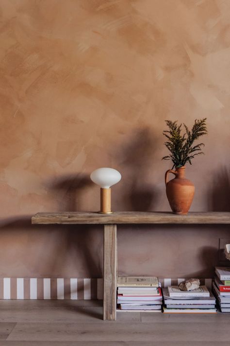 Limewash Plaster Wall, Earthy Living Room Wall Color, Lime Wash Terracotta Wall, Terracotta Lime Wash Paint, Limewash Aesthetic, Limewash Gallery Wall, Rust Limewash Wall, Textured Painting Walls, Limewash Walls Colors