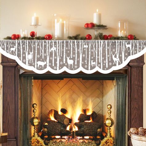 PRICES MAY VARY. 🎄 ❄️ 🦌 Merry Christmas ! This elegant lace mantle scarf is just made for this special time, try creating a unique scene with this cover and other decors, add some classy touch to your living room. 🎄 ❄️ 🦌 Unique design: our mantle cover features a cute winter woodland with reindeer, snowflake and birch tree, perfect for winter fireplace decorations. 🎄 ❄️ 🦌 Great size: measures about 20 x 90 inches, large enough to match with various fireplaces, you can also display on other Xmas Mantel Ideas, White Christmas Fireplace, Winter Mantel Decorating Ideas, Christmas Mantel Scarf, Mantel Cover, Mantle Cover, Christmas Fireplace Mantel, Mantel Scarf, Fireplace Decorations