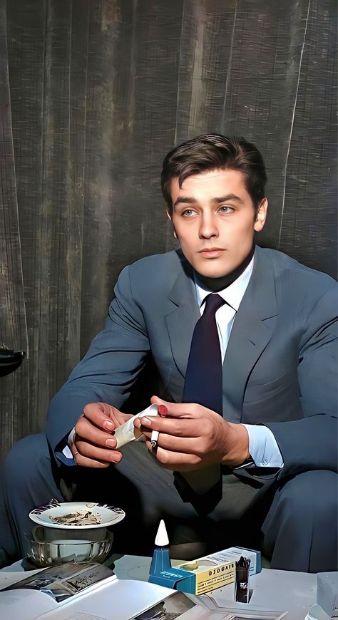 Alain Delon Haircut, Alain Delon Hairstyle, Alain Delon Outfit, Office Siren Men, Alian Delon, Alan Delon, Hairstyle References, Alen Delon, Vintage Men Style