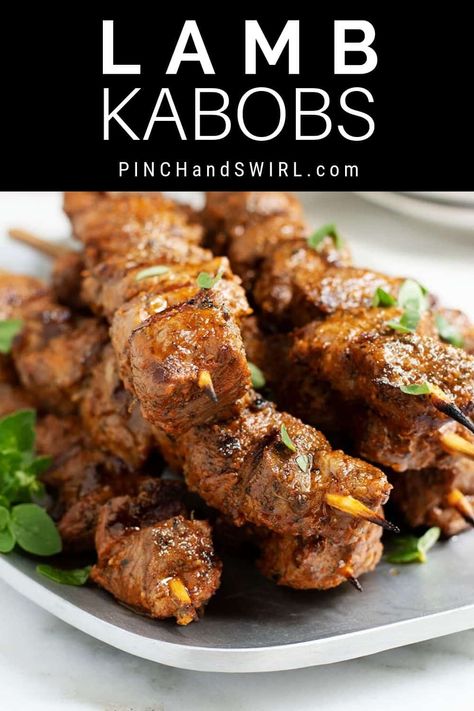 Make delicious Lamb Kabobs (Shish Kebab) on the grill using soaked bamboo skewers, with a simple marinade of warm Mediterranean spices! Such an easy and crowd pleasing recipe! #lambkabobsonthegrill #lambshishkabob Lamb Shish Kabob Marinade, Lamb Kebabs Recipes, Lamb Kabobs Oven, Grilled Lamb Skewers, Marinated Lamb Kabobs, Lamb Grill Recipes, Lamb Skewers Recipes, Lamb Kabob Marinade, Easy Lamb Recipes Simple