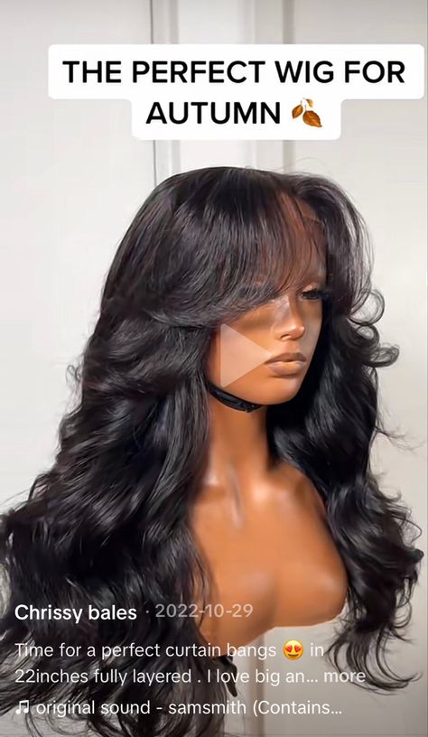 Curtain Bangs Long Hair Layers Wig, Curtain Bangs Frontal Wig, Curtain Bangs With Layers Wig, Wigs With Curtain Bangs For Black Women, Rockstar Bangs Hair, Wigs With Curtain Bangs, Curtain Bangs Black Women Layered, Middle Part With Bangs Black Women, Curtain Bangs Weave Black Women