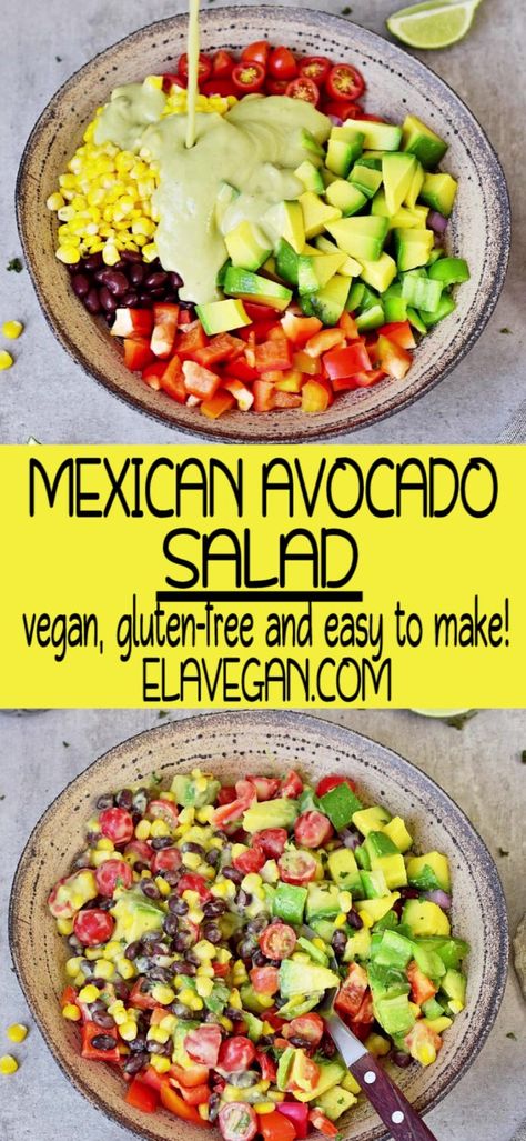 Veggies For Mexican Meal, Veggies With Mexican Food, Vegan Gluten Free Mexican Recipes, Vegan Salad Recipes Easy, Healthy Filling Salads Lunch Ideas, Gf Df Mexican Recipes, Mexican Salad Recipes Healthy, Avocado Dishes Easy, Healthy Salad Add Ins