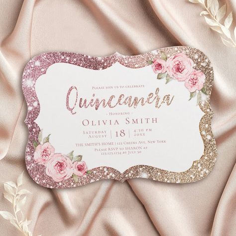 Sparkle rose gold glitter and floral Quinceanera Invitation - tap/click to get yours right now! #Invitation #elegant, #rose #gold, #quincea&241;era, #quinceanera Invitations Quinceanera, Quince Invitations, Quinceanera Invitation, 16th Birthday Invitations, Rose Gold Sparkle, Invitation Floral, Sweet 16 Invitations, Quinceanera Invitations, Sweet 16 Birthday