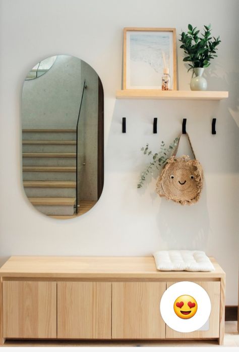 Entryway Hidden Shoe Storage, Bathroom Closet Without Doors Ideas, Bench With Mirror Above, Small Home Entrance Decor, Entrance Room Ideas, Small Apartment Foyer, Entryway Apartment Ideas, Scandi Entryway, Narrow Foyer Ideas Entryway