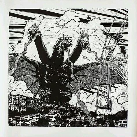 King Geedorah, Monster Island, Sutro Tower, King Ghidorah, 3 Fish, Kaiju Art, Cool Monsters, Giant Monsters, Kaiju Monsters