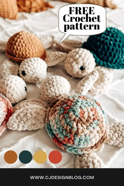 Fred the Sea Turtle – Free Crochet Pattern + video tutorial - CJ Design Blog Variegated Yarn Amigurumi, Crochet Patterns For Markets, 30 Min Crochet Projects, Crochet Baby Stuffed Animals, Arugami Crochet Pattern Free, Thick Yarn Crochet Patterns, Cute Crochet Animals Free Pattern, Crochet Crafts To Sell, Crochet Turtle Pattern Free