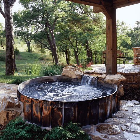 Stock Tank Pool Ideas: Transform Your Backyard with Simple Elegance Caracas, Outdoor Soaking Tub Diy Stock Tank, Steel Tank Pool, Barndominium Garden Ideas, Stock Tank Pool Ideas With Waterfall, Horse Tank Pool, Steel Pool Ideas, Metal Stock Tank Pool Diy, Stock Tank Pool Design